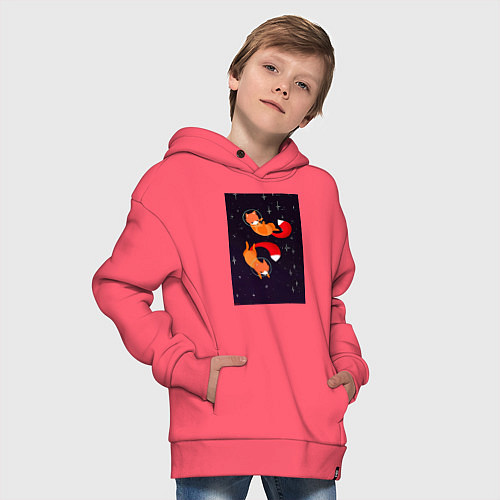 Детское худи оверсайз Лисы в невесомости / Коралловый – фото 4