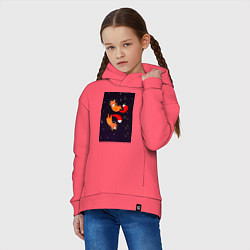 Толстовка оверсайз детская Лисы в невесомости, цвет: коралловый — фото 2