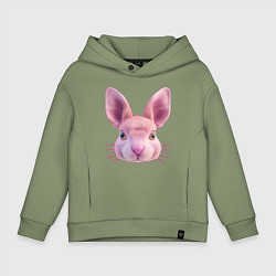 Толстовка оверсайз детская Розовый заяц - портрет кролика, цвет: авокадо