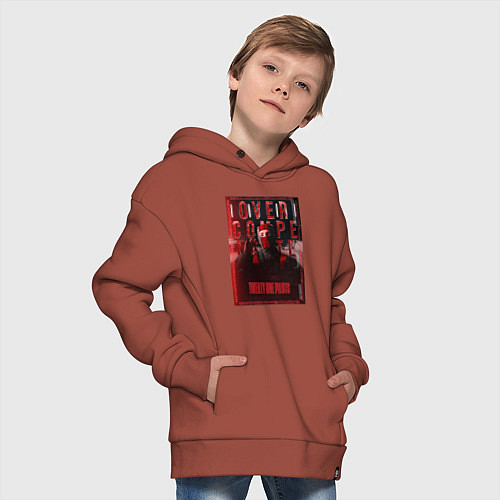 Детское худи оверсайз В маске - Twenty one pilots / Кирпичный – фото 4