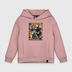 Толстовка оверсайз детская Чувак хипстер с тигром - нейросеть, цвет: пыльно-розовый