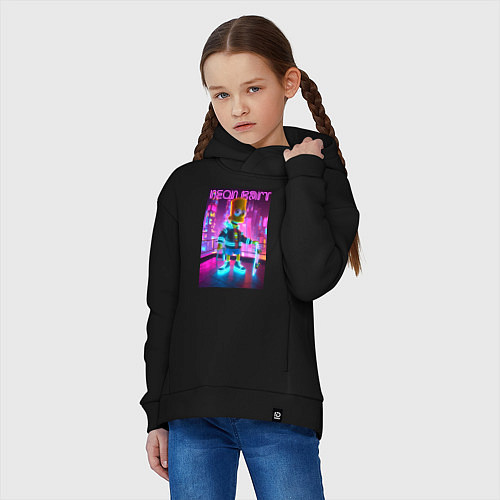 Детское худи оверсайз Neon Bart - with skateboard ai art fantasy / Черный – фото 3