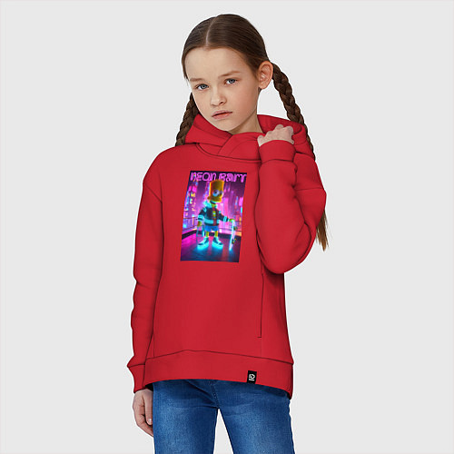 Детское худи оверсайз Neon Bart - with skateboard ai art fantasy / Красный – фото 3