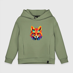 Толстовка оверсайз детская Красочный лис поп арт, цвет: авокадо