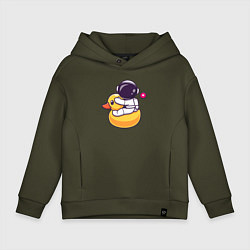 Толстовка оверсайз детская Космонавт и утёнок, цвет: хаки