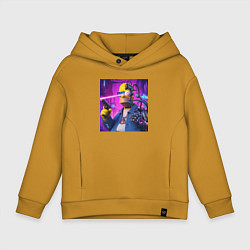 Толстовка оверсайз детская Кибер Гомер Симпсон - нейросеть фантазия, цвет: горчичный