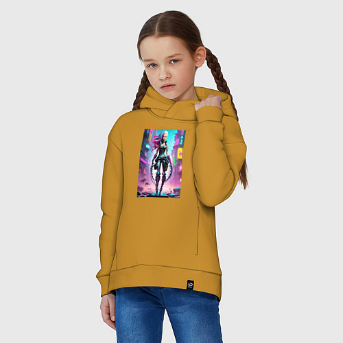 Детское худи оверсайз Кибер чувиха на своём районе - нейросеть / Горчичный – фото 3