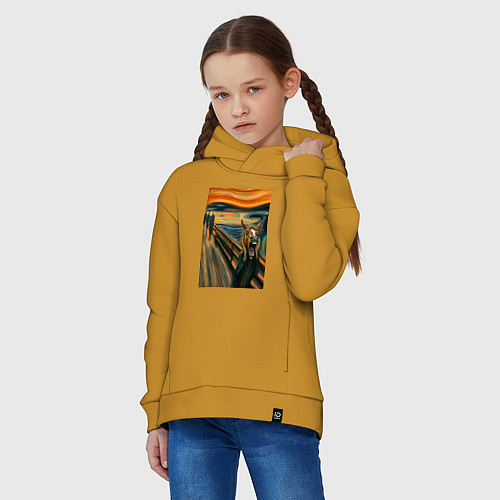 Детское худи оверсайз Лошадь кричит - мем картина от нейросети / Горчичный – фото 3