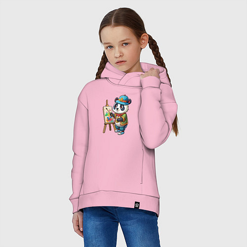 Детское худи оверсайз Панда-художник / Светло-розовый – фото 3