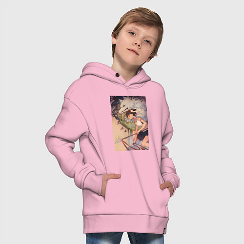 Детское худи оверсайз Принцесса Мононоке - волк Моро / Светло-розовый – фото 4