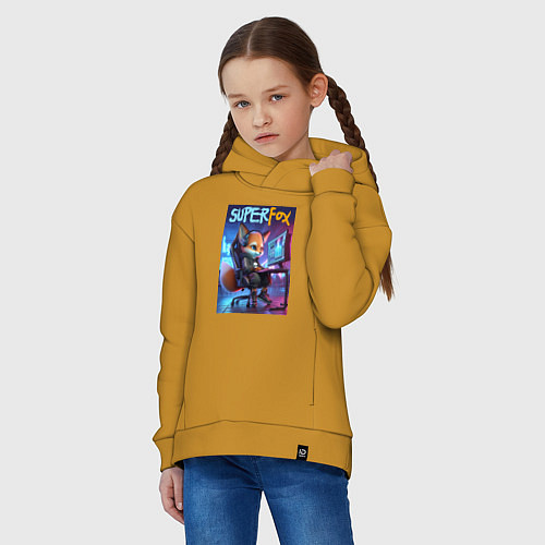 Детское худи оверсайз Super fox gamer - ai art fantasy / Горчичный – фото 3
