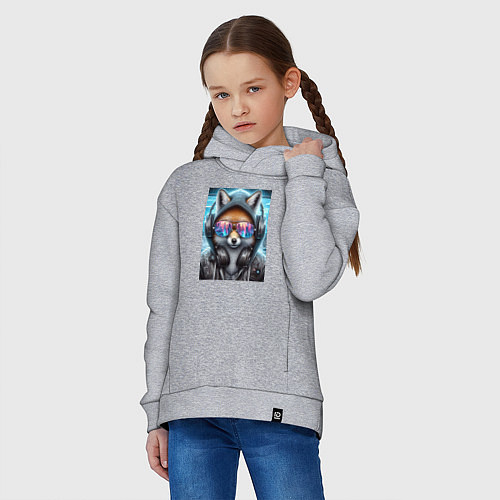 Детское худи оверсайз Urban fox - ai art / Меланж – фото 3