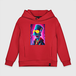 Толстовка оверсайз детская Cyber Bart Simpson - neon glow ai art, цвет: красный