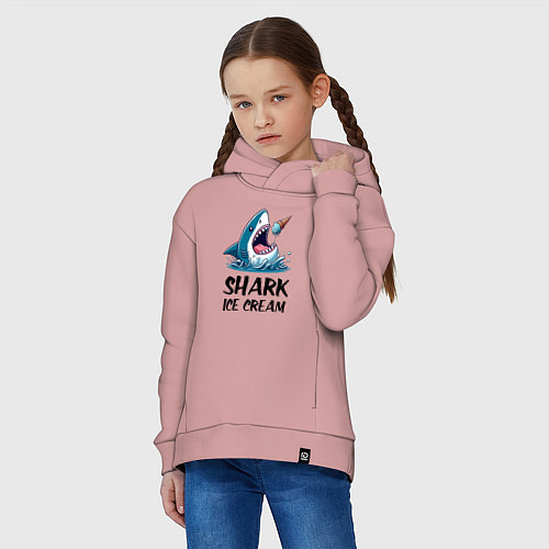 Детское худи оверсайз Shark ice cream - ai art / Пыльно-розовый – фото 3