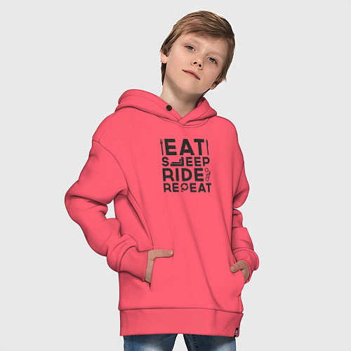 Детское худи оверсайз Eat sleep ride repeat / Коралловый – фото 4