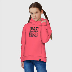 Толстовка оверсайз детская Eat sleep ride repeat, цвет: коралловый — фото 2