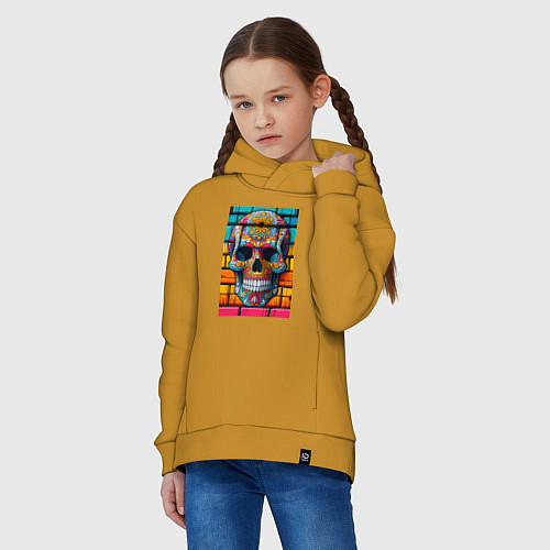 Детское худи оверсайз Череп - граффити от нейросети / Горчичный – фото 3