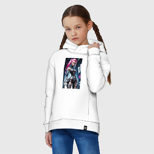Детское худи оверсайз Cyber Barbie from future - ai art fantasy / Белый – фото 3
