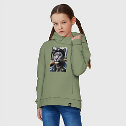 Толстовка оверсайз детская Леопард панк из Нью-Йорка - нейросеть, цвет: авокадо — фото 2
