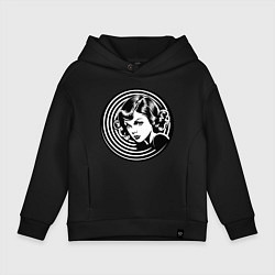 Толстовка оверсайз детская Ретро-лицо девушки шестидесятых, цвет: черный