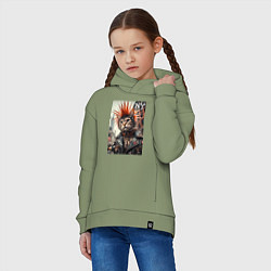 Толстовка оверсайз детская Котяра панк из Нью-Йорка - нейросеть, цвет: авокадо — фото 2
