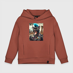 Толстовка оверсайз детская Чувак пантера панк с фотоаппаратом - нейросеть, цвет: кирпичный