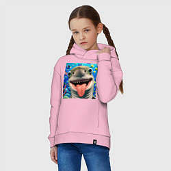 Толстовка оверсайз детская Веселая акула с высунутым языком в океане, цвет: светло-розовый — фото 2