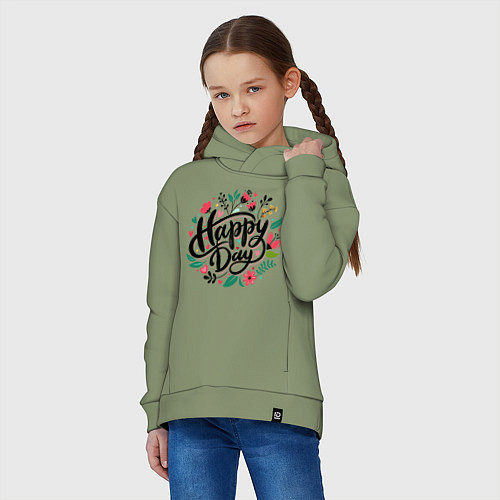 Детское худи оверсайз Happy day с цветами / Авокадо – фото 3