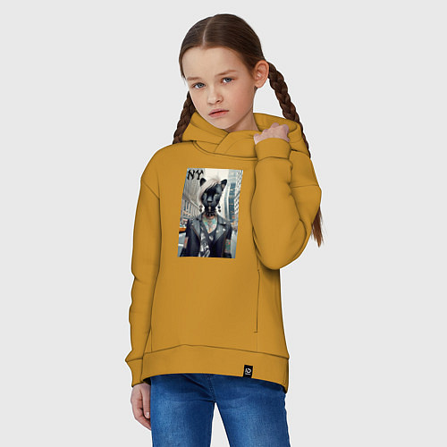 Детское худи оверсайз Молодая пантера - модница из Нью-Йорка / Горчичный – фото 3