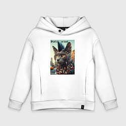 Толстовка оверсайз детская Уличный кот панк музыкант - нейросеть, цвет: белый