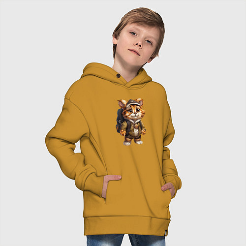 Детское худи оверсайз Тигрёнок-турист / Горчичный – фото 4