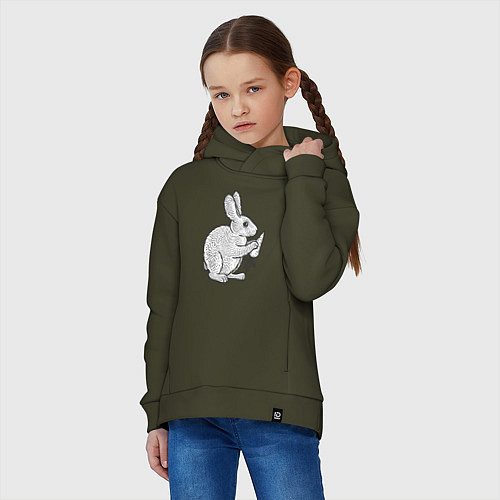 Детское худи оверсайз Зайчик и морковка / Хаки – фото 3