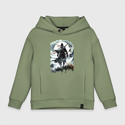 Толстовка оверсайз детская Призрак Цусимы - Японский самурай, цвет: авокадо