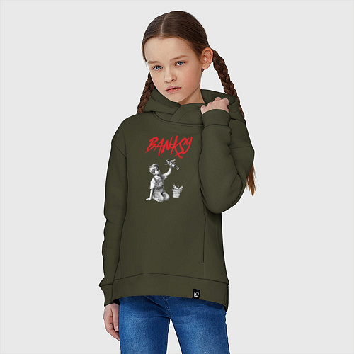 Детское худи оверсайз Стрит арт граффити Бэнкси - мальчик / Хаки – фото 3