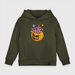 Толстовка оверсайз детская Осьминог в тыкве, цвет: хаки
