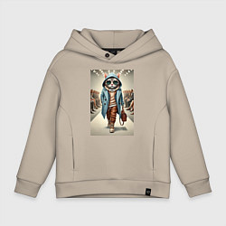 Толстовка оверсайз детская Модный кот в очках на дефиле животных, цвет: миндальный