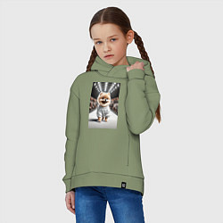 Толстовка оверсайз детская Милый Шпиц на модном показе животных, цвет: авокадо — фото 2