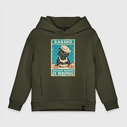 Толстовка оверсайз детская Кот пекарь, цвет: хаки