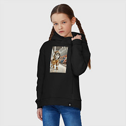 Толстовка оверсайз детская Серый кот модель на подиуме, цвет: черный — фото 2
