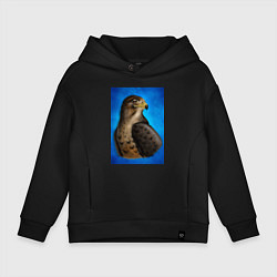 Толстовка оверсайз детская Портрет футбольного сокола, цвет: черный