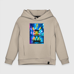 Толстовка оверсайз детская Funny neon Pikachu под энергетическим барьером - a, цвет: миндальный