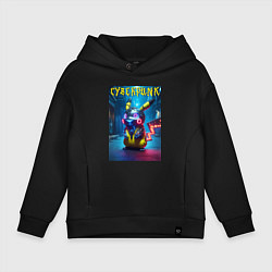 Толстовка оверсайз детская Cyberpunk - cool Pikachu neon glow, цвет: черный