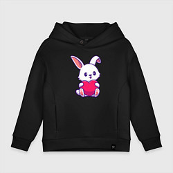Толстовка оверсайз детская Heart rabbit, цвет: черный