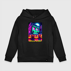 Толстовка оверсайз детская Halloween and Minecraft - collaboration, цвет: черный