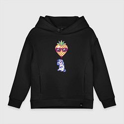 Толстовка оверсайз детская Зебра и ананасовый шарик, цвет: черный