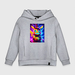 Толстовка оверсайз детская Пикачу киберпанк зомби - неоновое свечение, цвет: меланж