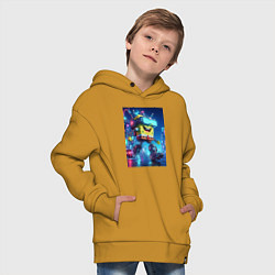 Толстовка оверсайз детская Cyber Sponge Bob - neon glow fantasy, цвет: горчичный — фото 2