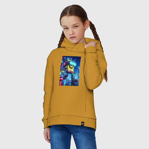 Детское худи оверсайз Cyber Sponge Bob - neon glow fantasy / Горчичный – фото 3