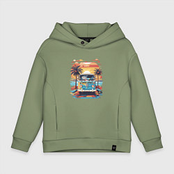 Толстовка оверсайз детская Фольксваген на восходе солнца ретро, цвет: авокадо