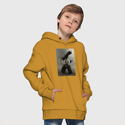 Толстовка оверсайз детская Айкидо бросок, цвет: горчичный — фото 2